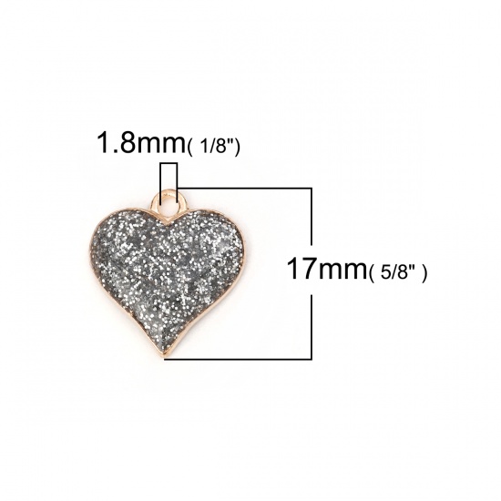 Picture of Zinc Based Alloy Charms Heart Gold Plated Silver Glitter 17mm( 5/8") x 16mm( 5/8"), 10 PCs