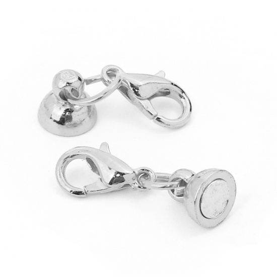 Picture of Iron Based Alloy Magnetic Clasps Round Silver Plated 34mm x 6mm, 1 Packet (5 Sets/Packet)