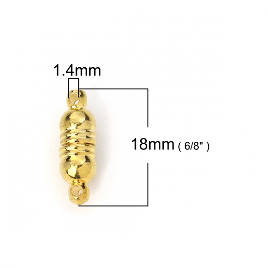 Picture of Zinc Based Alloy Magnetic Clasps Cylinder Gold Plated Stripe Carved 18mm x 6mm, 5 Sets