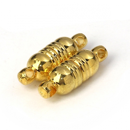Picture of Zinc Based Alloy Magnetic Clasps Cylinder Gold Plated Stripe Carved 18mm x 6mm, 5 Sets