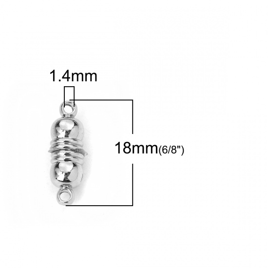 Immagine di Lega di Zinco Chiusura Magnetica Cilindrico Tono Argento Striscia Scolpito 18mm x 6mm, 5 Seri