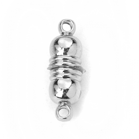 Picture of Zinc Based Alloy Magnetic Clasps Cylinder Silver Tone Stripe Carved 18mm x 6mm, 5 Sets