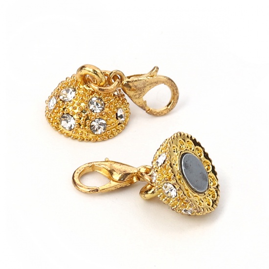 Picture of Zinc Based Alloy Magnetic Clasps Ball Gold Plated Clear Rhinestone 45mm x 13mm, 2 Sets