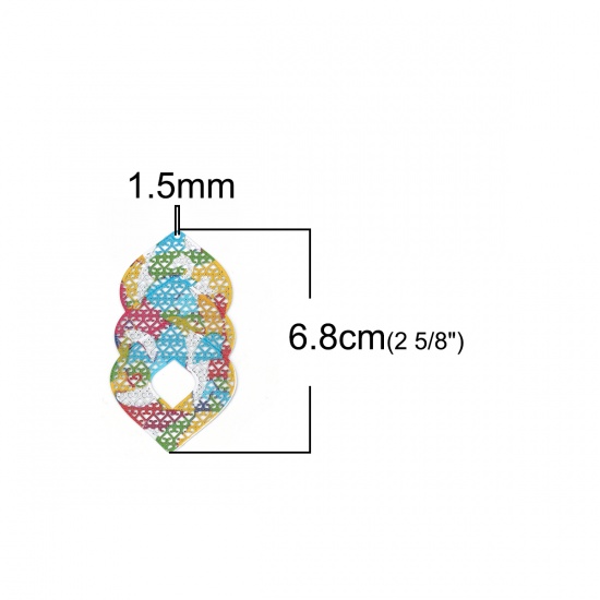 Picture of Brass Enamel Painting Pendants Multicolor Braided Filigree Stamping 68mm x 37mm, 3 PCs                                                                                                                                                                        