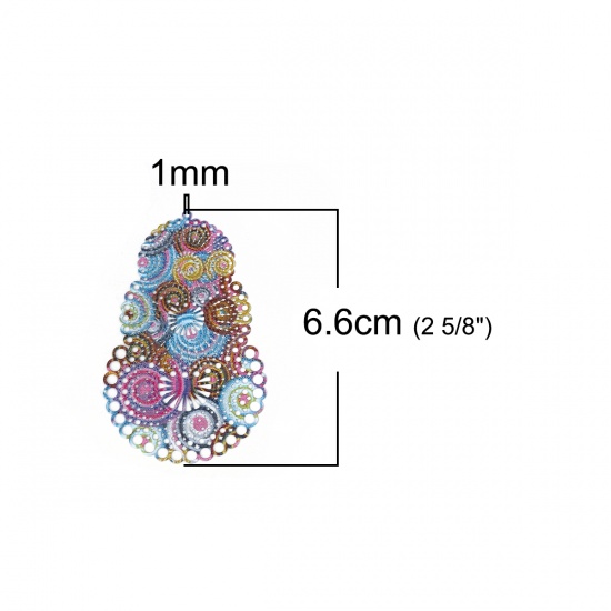 Picture of Brass Enamel Painting Pendants Multicolor Calabash Spiral Filigree Stamping 66mm x 41mm, 3 PCs                                                                                                                                                                