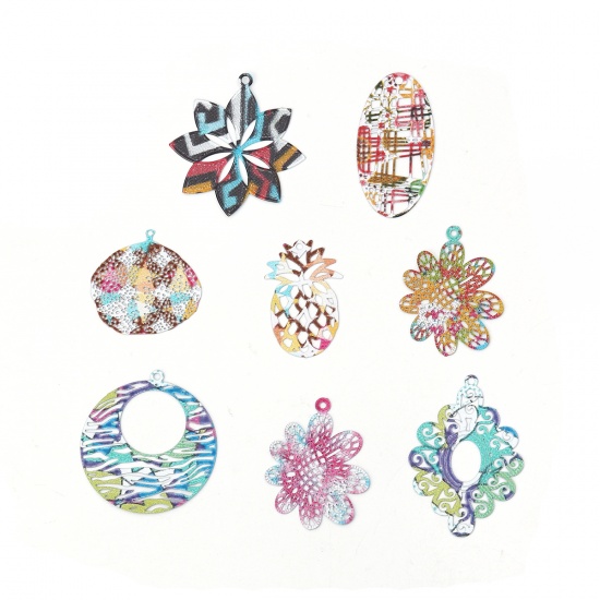 Picture of Brass Enamel Painting Charms Multicolor Oval Filigree Stamping 28mm x 14mm, 5 PCs                                                                                                                                                                             