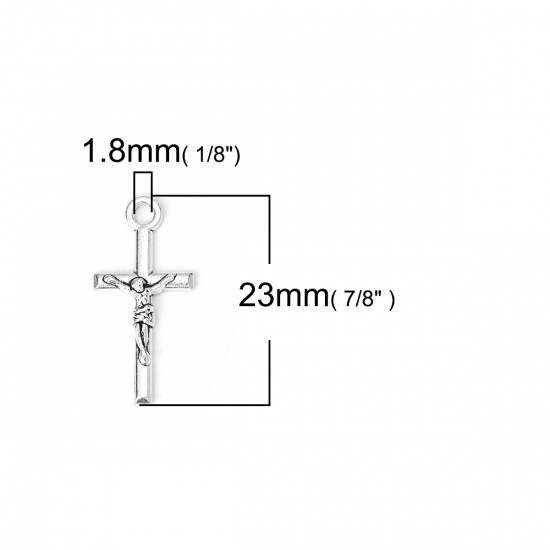Picture of Zinc Based Alloy Charms Cross Antique Silver Jesus 23mm( 7/8") x 11mm( 3/8"), 200 PCs