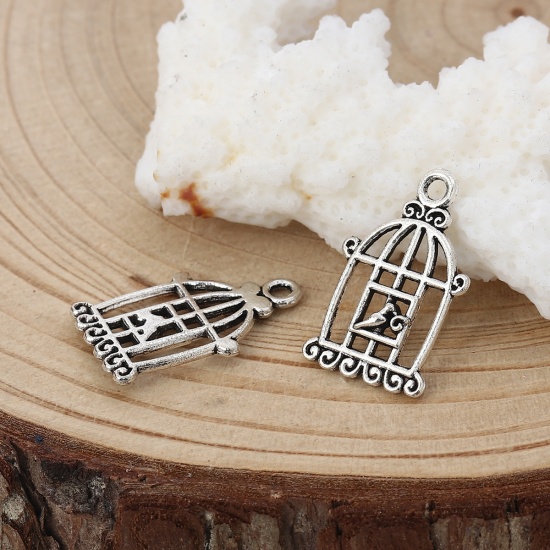 Picture of Zinc Based Alloy Charms Birdcage Antique Silver 19mm( 6/8") x 12mm( 4/8"), 100 PCs