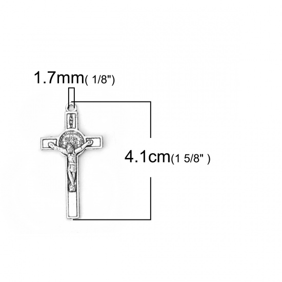 Picture of Zinc Based Alloy Pendants Cross Antique Silver Color Jesus 41mm(1 5/8") x 21mm( 7/8"), 30 PCs