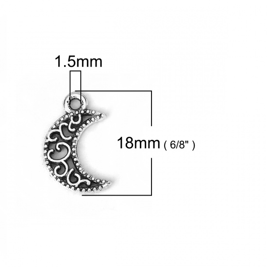 Picture of Zinc Based Alloy Galaxy Charms Half Moon Antique Silver 18mm( 6/8") x 11mm( 3/8"), 100 PCs