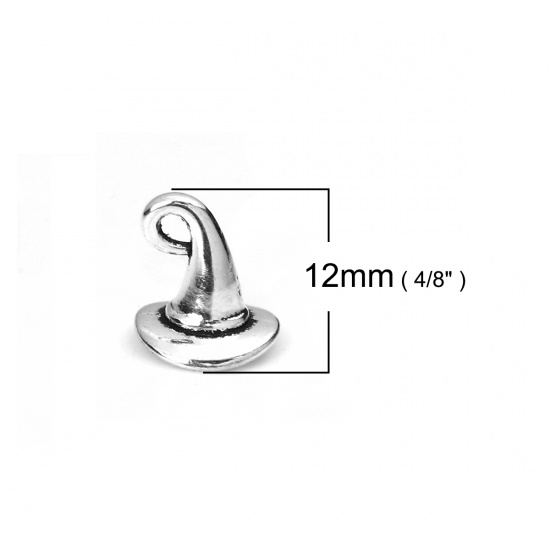 Picture of Zinc Based Alloy Halloween Charms Halloween Witch Hat Antique Silver 12mm( 4/8") x 11mm( 3/8"), 50 PCs
