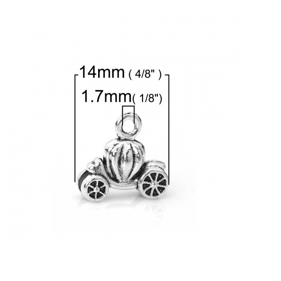 Picture of Zinc Based Alloy Halloween Charms Pumpkin Carriage Antique Silver 14mm( 4/8") x 13mm( 4/8"), 50 PCs