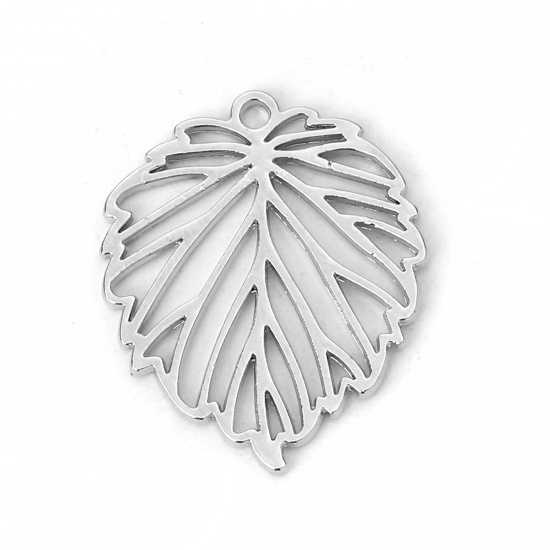 Bild von Zinklegierung Charms Blätter Silberfarbe 22mm x 18mm, 20 Stück