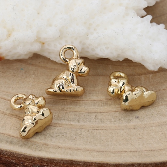 Picture of Zinc Based Alloy Charms Dog Animal Gold Plated 11mm( 3/8") x 9mm( 3/8"), 20 PCs
