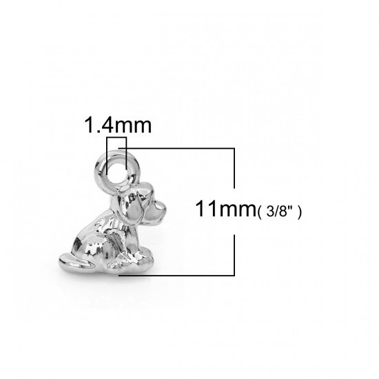 Picture of Zinc Based Alloy Charms Dog Animal Silver Tone 11mm( 3/8") x 9mm( 3/8"), 20 PCs