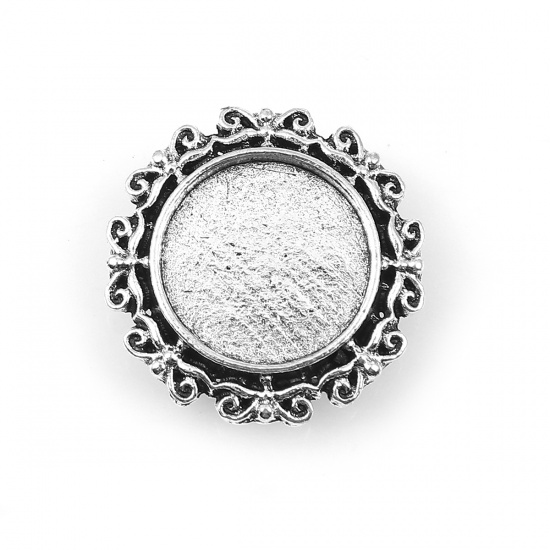 Picture of Zinc Based Alloy Cabochon Frame Settings Round Antique Silver Cabochon Settings (Fits 14mm Dia.) 22mm( 7/8") x 22mm( 7/8"), 10 PCs
