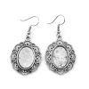 Picture of Zinc Based Alloy Earrings Findings Oval Antique Silver Color Cabochon Settings (Fit 18mmx13mm) 51mm(2") x 26mm(1"), Post/ Wire Size: (21 gauge), 10 PCs