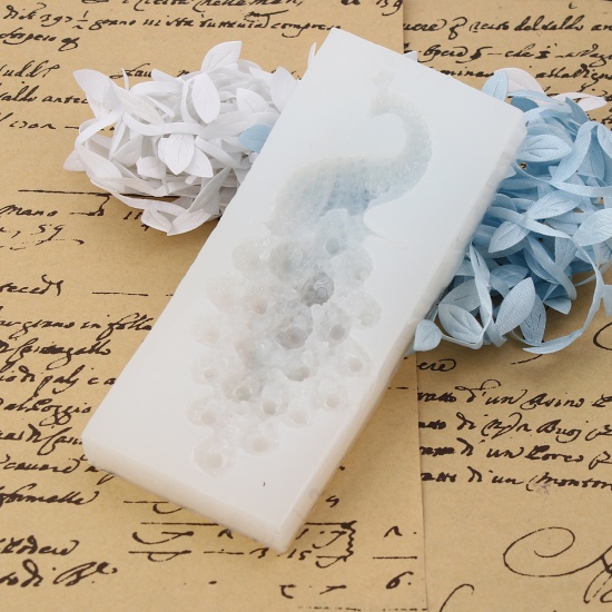 Immagine di Silicone Muffa della Resina per Gioielli Rendendo Rettangolo Bianco Pavone 12.5cm x 5.4cm, 1 Pz