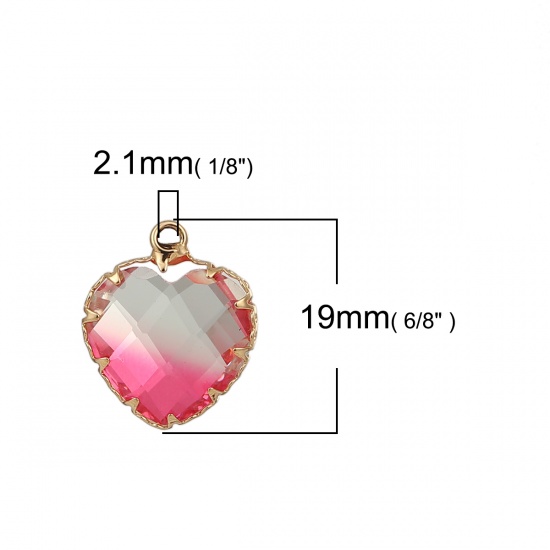 Image de Breloques en Laiton+Verre Cœur Doré Rose A Facettes 19mm x 17mm, 3 Pcs