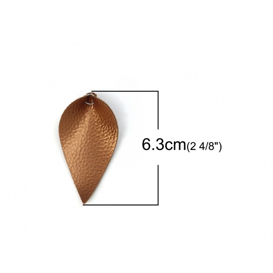 Picture of PU Leather Pendants Leaf Golden Brown W/ Jump Ring 63mm(2 4/8") x 32mm(1 2/8"), 20 PCs