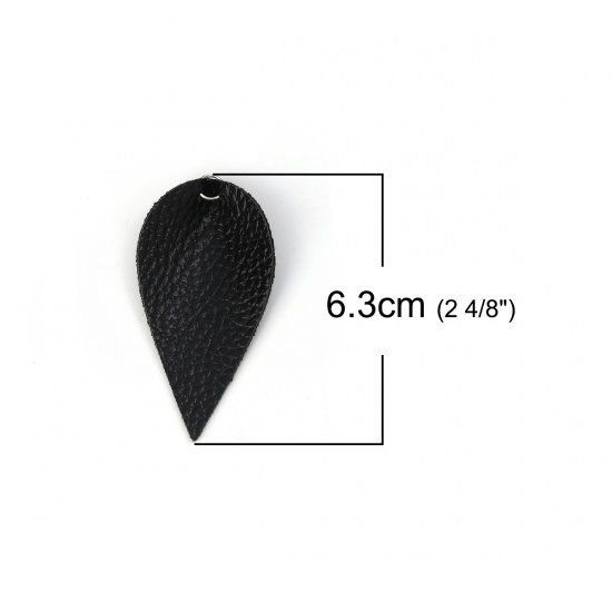 Picture of PU Leather Pendants Leaf Black W/ Jump Ring 63mm(2 4/8") x 32mm(1 2/8"), 20 PCs