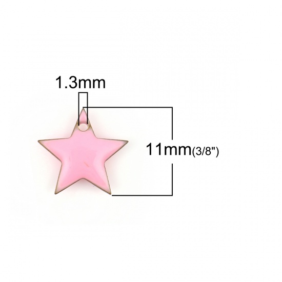 Imagen de Latón Colgantes Charms Estrellas de cinco puntos Chapado en Oro Rosado Esmalte 12mm x 11mm, 10 Unidades