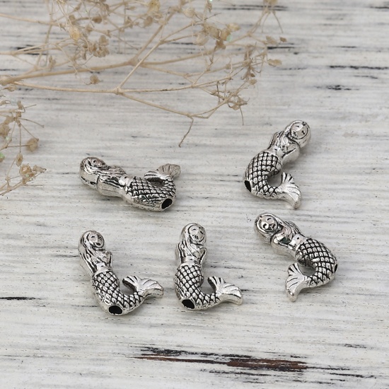 Picture of Zinc Based Alloy Spacer Beads Antique Silver Mermaid 13mm x 9mm, Hole: Approx 1.3mm, 100 PCs