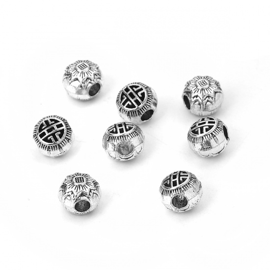 Picture of Zinc Based Alloy Spacer Beads Round Antique Silver Flower 8mm x 7mm, Hole: Approx 2.5mm, 50 PCs