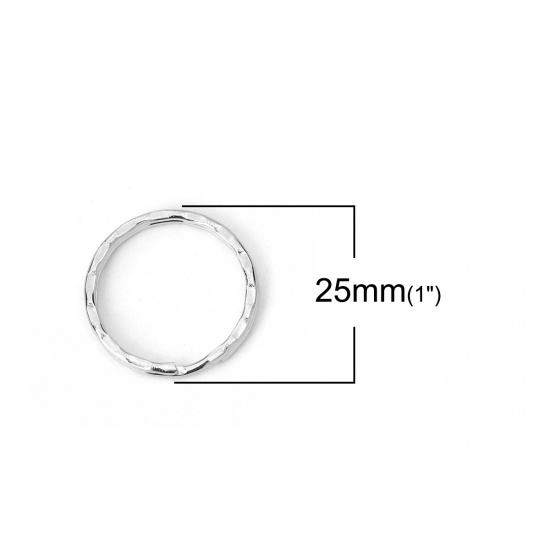 Picture of Iron Based Alloy Keychain & Keyring Circle Ring Silver Tone 25mm Dia, 50 PCs