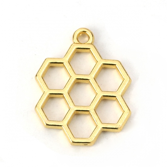 Picture of Zinc Based Alloy Open Back Bezel Pendants For Resin Gold Plated Honeycomb 26mm(1") x 20mm( 6/8"), 5 PCs