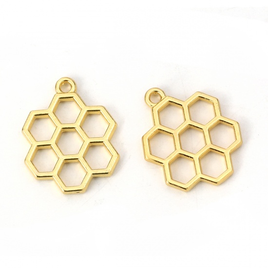 Picture of Zinc Based Alloy Open Back Bezel Pendants For Resin Gold Plated Honeycomb 26mm(1") x 20mm( 6/8"), 5 PCs