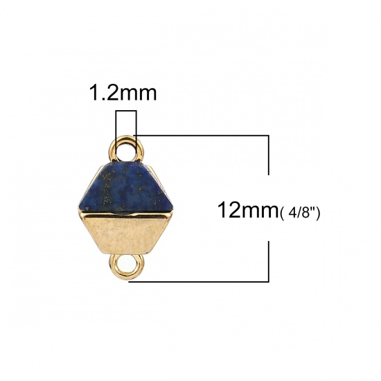 Picture of Brass & Resin Connectors Hexagon 18K Gold Plated Deep Blue Marble Effect 12mm( 4/8") x 8mm( 3/8"), 2 PCs                                                                                                                                                      