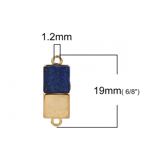 Picture of Brass & Resin Connectors Rectangle 18K Gold Plated Deep Blue Marble Effect 19mm( 6/8") x 7mm( 2/8"), 2 PCs                                                                                                                                                    