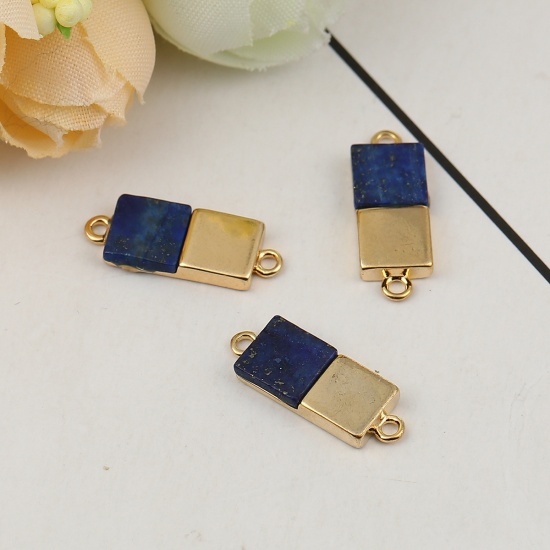 Picture of Brass & Resin Connectors Rectangle 18K Gold Plated Deep Blue Marble Effect 19mm( 6/8") x 7mm( 2/8"), 2 PCs                                                                                                                                                    