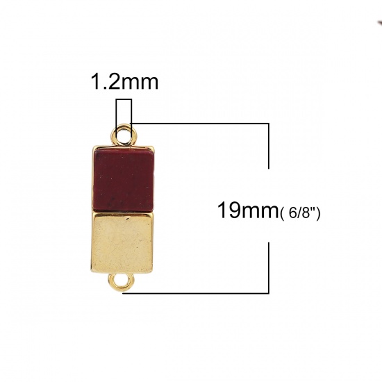 Picture of Brass & Resin Connectors Rectangle 18K Gold Plated Wine Red Marble Effect 19mm( 6/8") x 7mm( 2/8"), 2 PCs                                                                                                                                                     