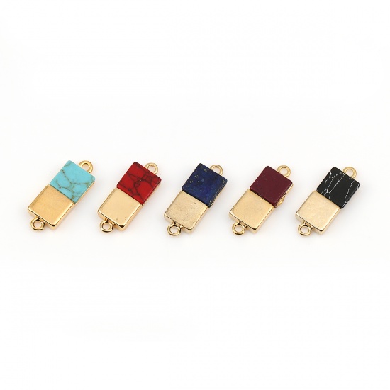 Picture of Brass & Resin Connectors Rectangle 18K Gold Plated Wine Red Marble Effect 19mm( 6/8") x 7mm( 2/8"), 2 PCs                                                                                                                                                     