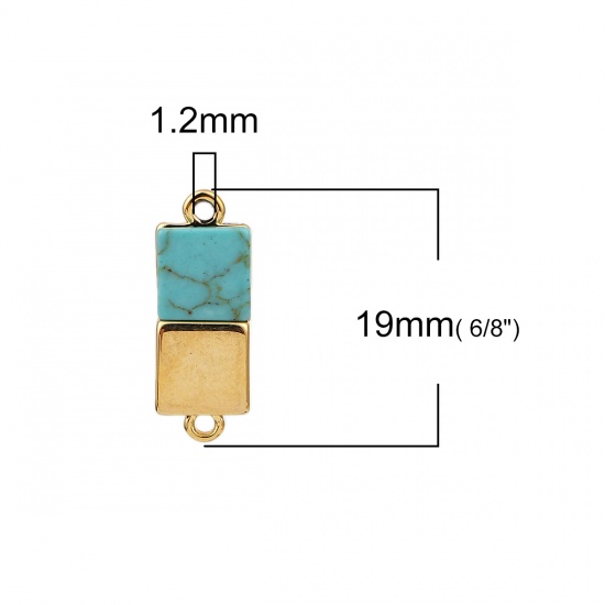 Immagine di Ottone & Resina Connettore Rettangolo 18K Oro Placcato Verde Blu Turchese Imitato 19mmx 7mm, 2 Pz