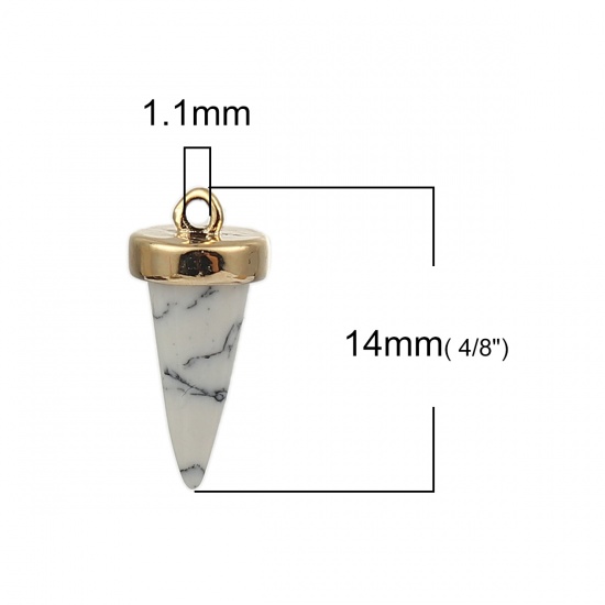 Picture of Brass & Resin Charms Taper 18K Gold Plated White Marble Effect 14mm( 4/8") x 7mm( 2/8"), 2 PCs                                                                                                                                                                