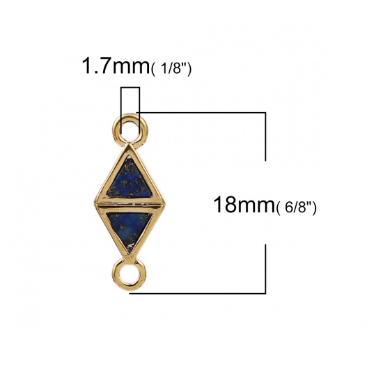 Picture of Brass & Resin Connectors Rhombus 18K Gold Plated Deep Blue Marble Effect 18mm( 6/8") x 7mm( 2/8"), 2 PCs                                                                                                                                                      