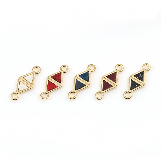 Picture of Brass & Resin Connectors Rhombus 18K Gold Plated Deep Blue Marble Effect 18mm( 6/8") x 7mm( 2/8"), 2 PCs                                                                                                                                                      