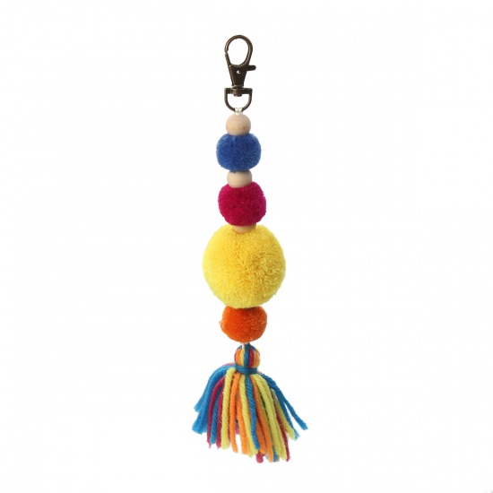 Image de Porte-Clés en Peluche Balle Pompon Multicolore Franges 21cm, 1 Pièce