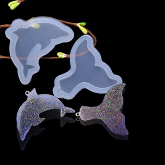 Immagine di Silicone Muffa della Resina per Gioielli Rendendo Sirena Pesce Bianco 40mm x 40mm, 2 Pz