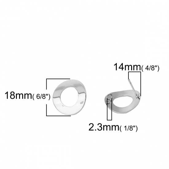 Immagine di Ottone Orecchini a Perno Vero Platino Placcato Anello Con Loop 18mm x 18mm, Dimensione di Posta / Cavo: (20 misura), 4 Pz