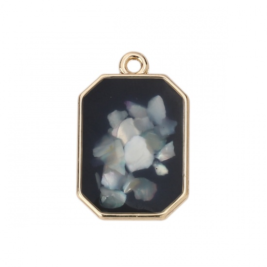 Picture of Zinc Based Alloy & Acrylic Charms Rectangle Gold Plated White Shell AB Color 23mm( 7/8") x 15mm( 5/8"), 5 PCs