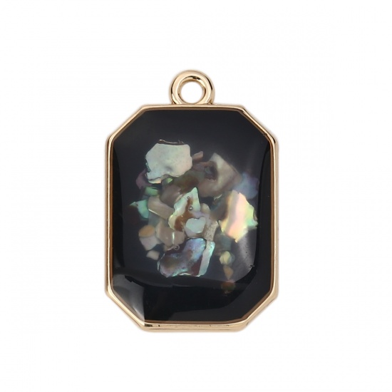 Picture of Zinc Based Alloy Charms Rectangle Gold Plated Black Shell AB Color 23mm( 7/8") x 15mm( 5/8"), 5 PCs