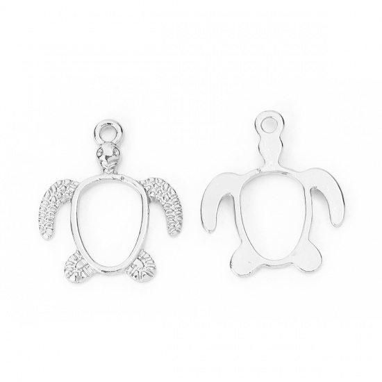 Picture of Zinc Based Alloy Open Back Bezel Pendants For Resin Silver Plated Sea Turtle Animal 21mm( 7/8") x 18mm( 6/8"), 5 PCs