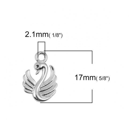 Immagine di Lega di Zinco Charms Cigno Argento Antico (può tenere ss4 Strass Appuntito Indietro) 17mm x 12mm , 20 Pz