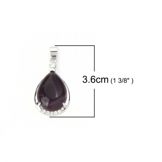Picture of February Birthstone - Copper & Amethyst ( Natural ) Pendants Drop Purple Clear Rhinestone 36mm(1 3/8") x 18mm( 6/8"), 1 Piece