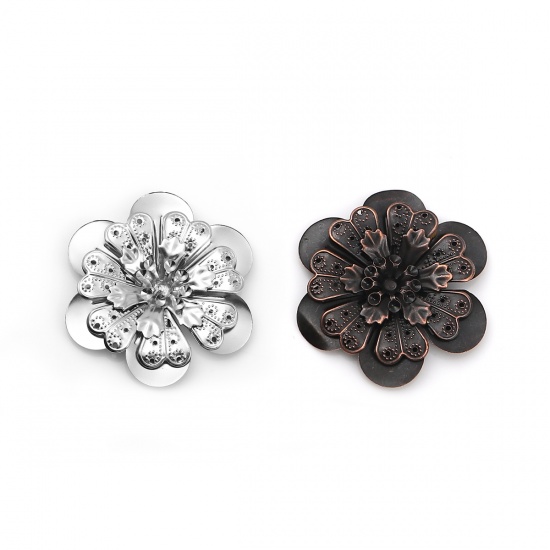 Picture of Iron Based Alloy Embellishments Flower Antique Copper (Can Hold ss10 Pointed Back Rhinestone) 49mm(1 7/8") x 45mm(1 6/8"), 10 PCs