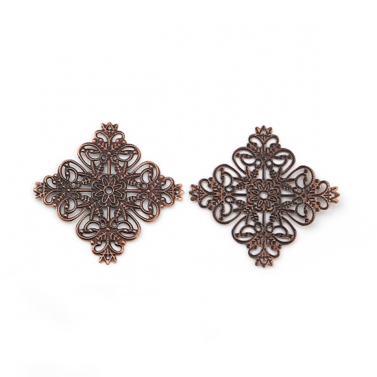 Picture of Iron Based Alloy Filigree Stamping Embellishments Square Antique Copper 56mm(2 2/8") x 56mm(2 2/8"), 30 PCs